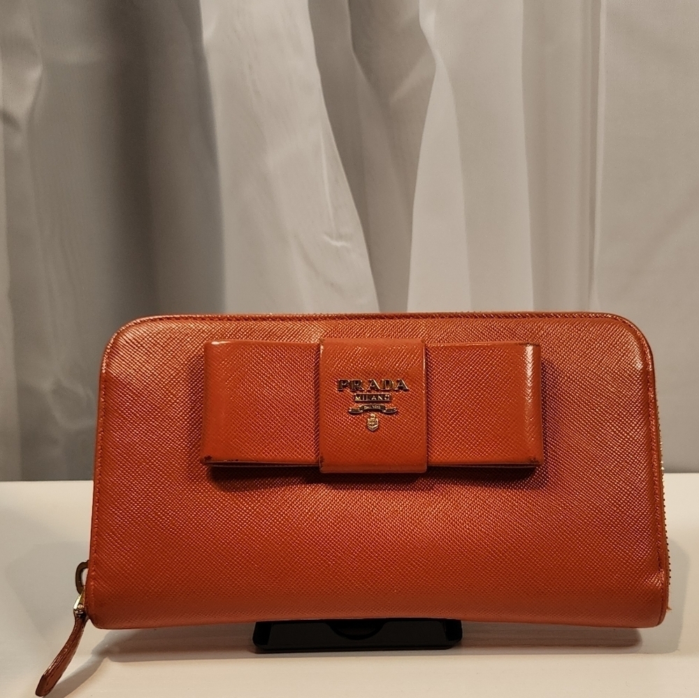 Prada Saffiano Fiocco Zippy Long Wallet With Box And Card